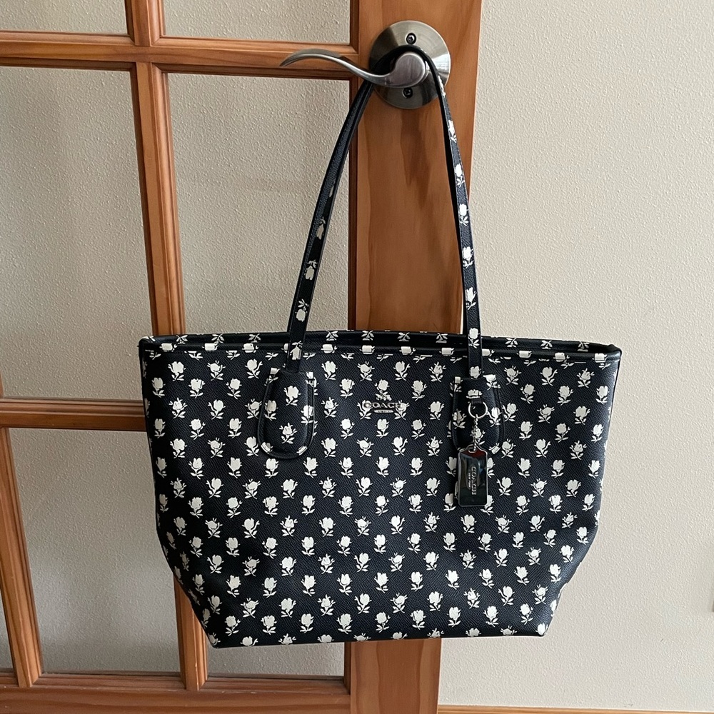 Coach Black and White Floral Patterned Tote